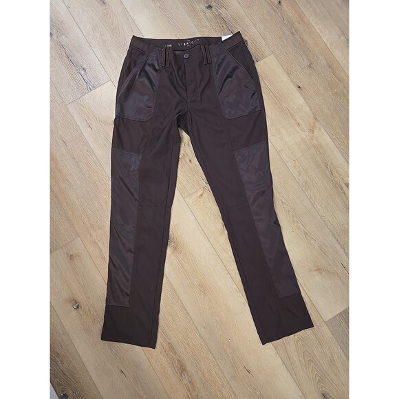 Chocolate Brown Suit Womens 10 Jacket Pants Satin Belted Stretch Ponte Collared - Picture 8 of 12